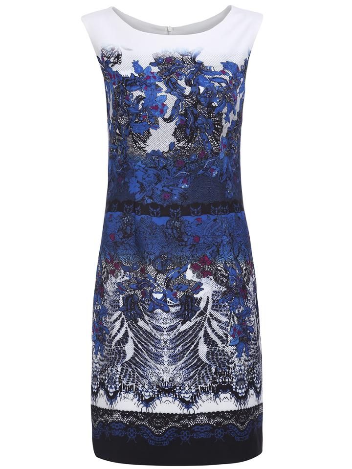 Shein Navy Round Neck Sleeveless Print Dress