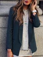 Shein Peacock Blue Lapel Long Sleeve Fitted Blazer