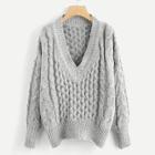 Shein Plunging Neck Textured Sweater