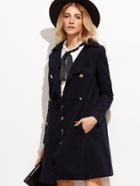 Shein Navy Scallop Trim Double Breasted Coat