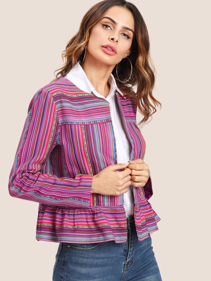Shein Open Front Mixed Striped Jacket