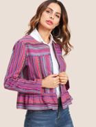 Shein Open Front Mixed Striped Jacket