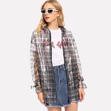 Shein Bow Detail Plaid Transparent Hoodie Rain Coat