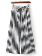 Shein Black And White Stripe Wide Leg Pants With Belt