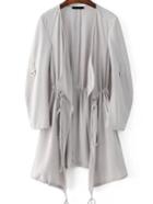 Shein Grey Draped Collar Drawstring Chiffon Coat