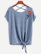 Shein Rose Appliques Crisscross Back Knot Side Tee