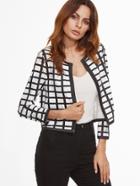 Shein White Grid Collarless Crop Jacket