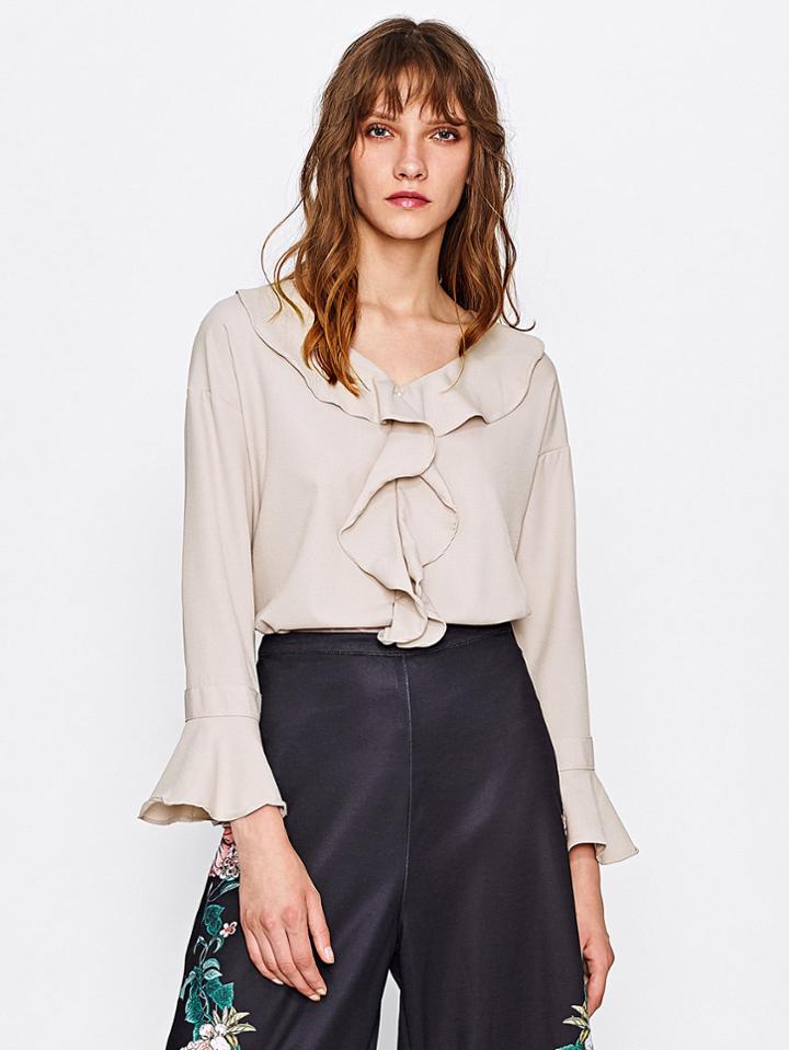 Shein Jabot Drop Shoulder Frill Cuff Shirt