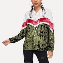 Shein Quarter Zip Velvet Hooded Sweatshirt