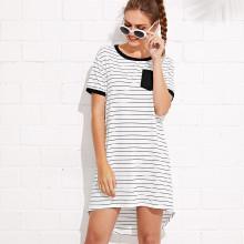 Shein Patch Pocket Striped Ringer Dress