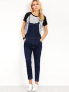 Shein Navy Knotted Strap Denim Overall Pants