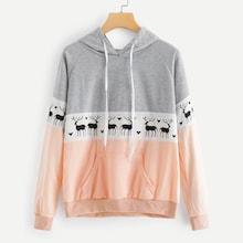 Shein Deer Print Drawstring Detail Sweatshirt