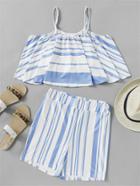 Shein Contrast Striped Cami Top And Shorts Set