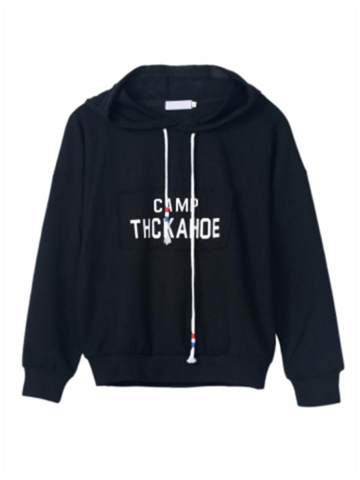 Shein Letter Print Patch Drop Shoulder Hoodie