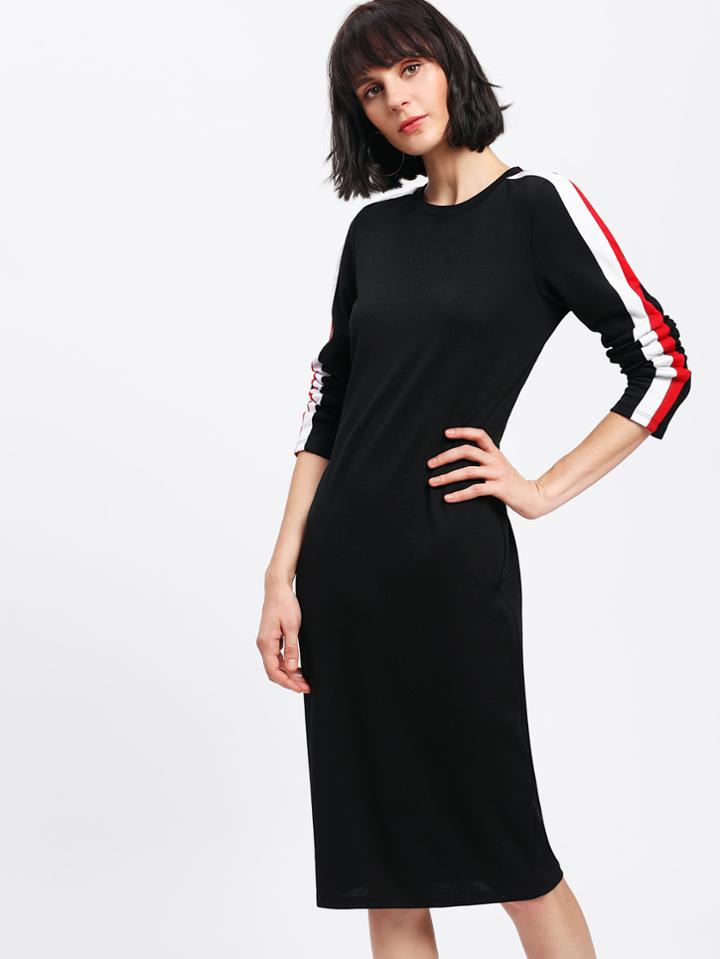 Shein Stripe Contrast Sleeve Dress