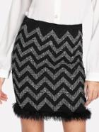 Shein Chevron Stripe Feather Hem Skirt