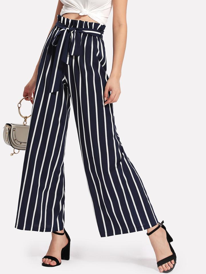 Shein Frilled Waist Striped Wide Leg Pants