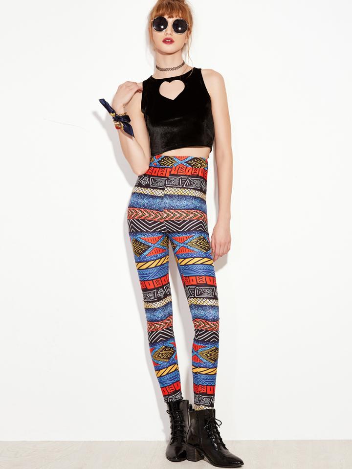 Shein High Waist Geometric Print Slim Leggings