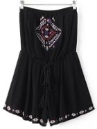 Shein Black Embroidery Drawstring Siamese Trousers