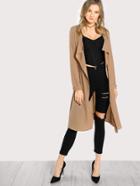 Shein Buttoned Cuffed Sleeve Open Front Coat