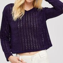 Shein Eyelet V-neck Solid Tee