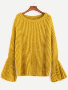 Shein Yellow Marled Knit Bell Cuff Sweater