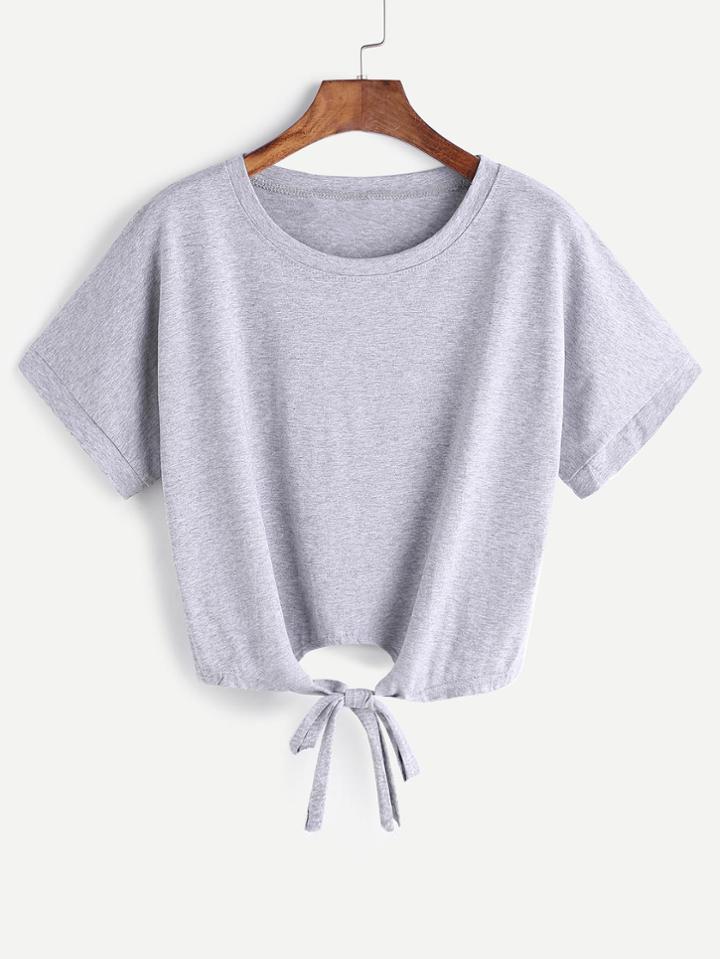 Shein Tie Front Crop Tee