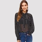 Shein Tied Neck Semi Sheer Dot Blouse