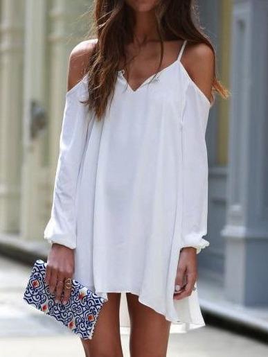 Shein White Off The Shoulder Dip Hem Top