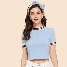 Shein Striped Trim Rib Knit T-shirt