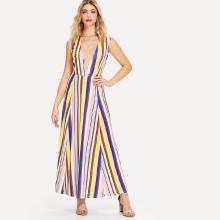 Shein Deep V Neckline Striped Dress