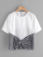 Shein Contrast Gingham Bow Front Keyhole Top