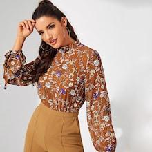 Shein V-neck Flower Print Top