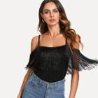 Shein Open Shoulder Fringe Embellished Tee