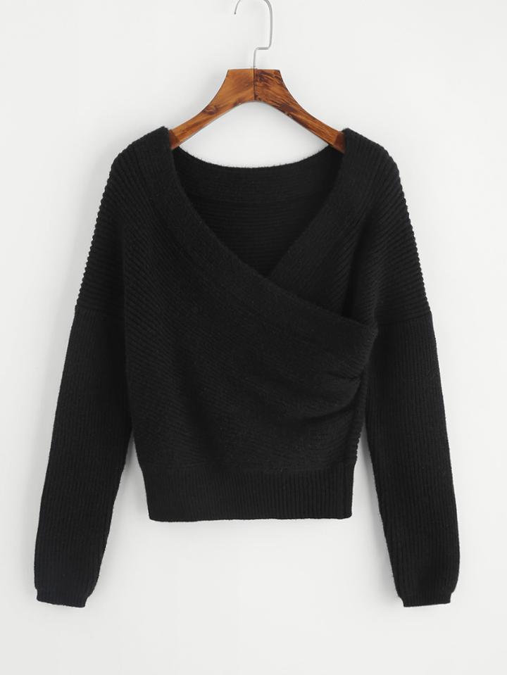 Shein Drop Shoulder Surplice Wrap Sweater