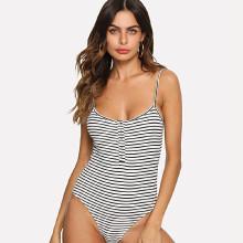 Shein Button Front Striped Cami Bodysuit