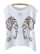 Shein White Sleeveless Elephant Print T-shirt