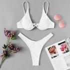 Shein Solid Underwire Plunge High Leg Bikini Set