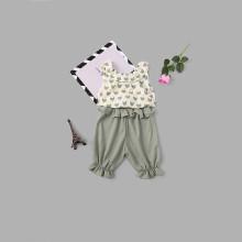 Shein Girls Ruffle Trim Vest With Plain Pants