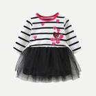 Shein Toddler Girls Patched Detail Striped Mesh Dress