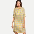 Shein Button & Pocket Front Collar Neck Plaid Dress