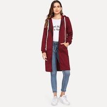Shein Zip Up Drawstring Detail Hooded Coat