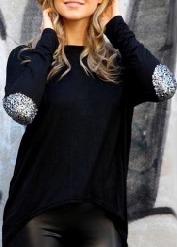 Rosewe Long Sleeveless Sequined Round Neck T Shirt