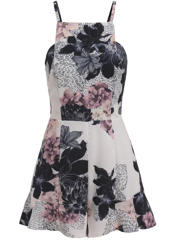 Shein Spaghetti Strap Flower Print Romper