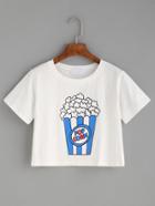 Shein White Popcorn Print T-shirt