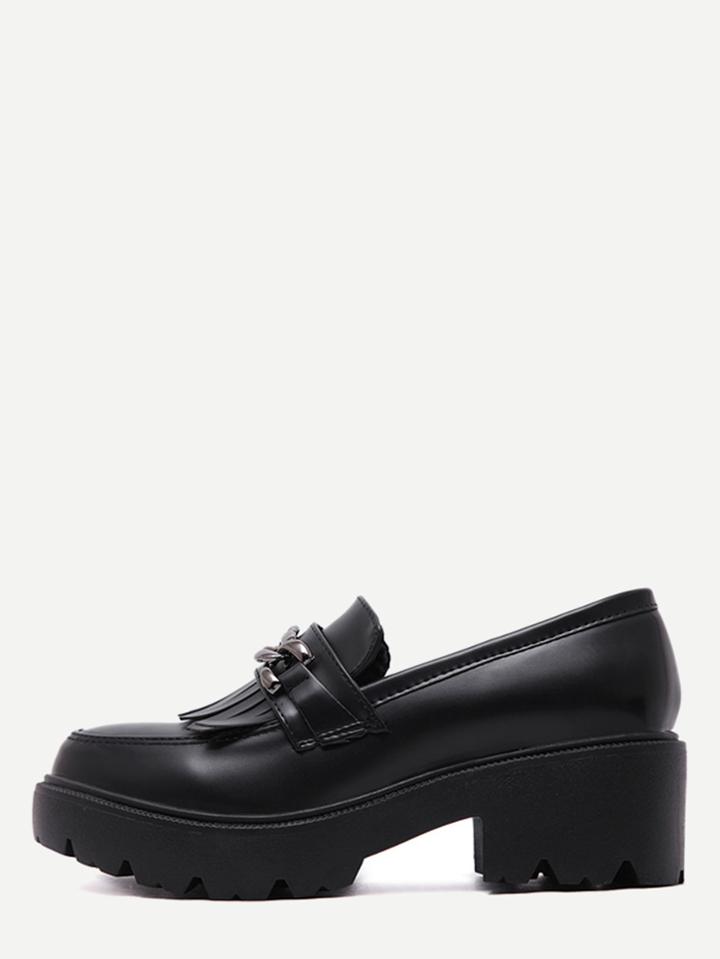 Shein Black Fringe Chain Embellished Flatform Shoes