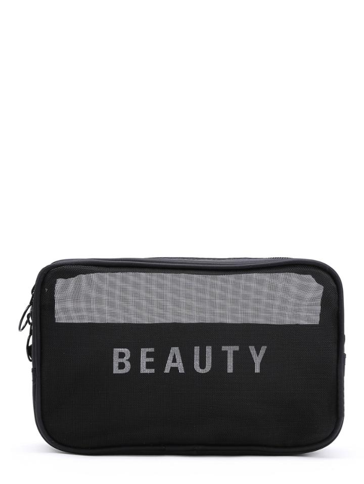 Shein Slogan Print Mesh Cosmetic Bag