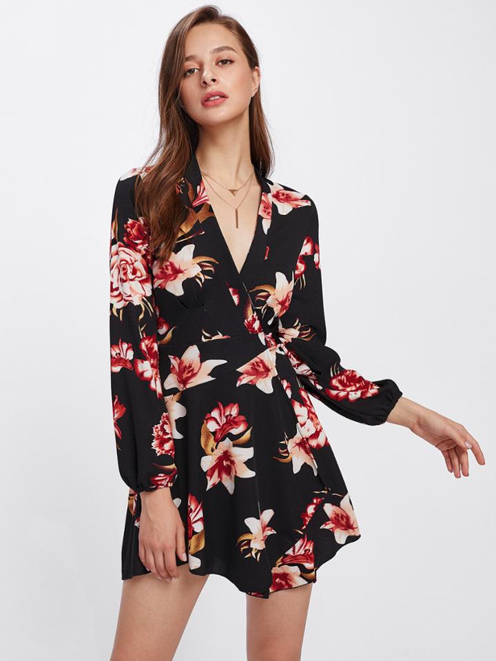 Shein Surplice Wrap Belted Side Dress
