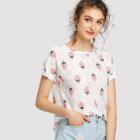 Shein Allover Strawberry Print Cuffed Sleeve T-shirt