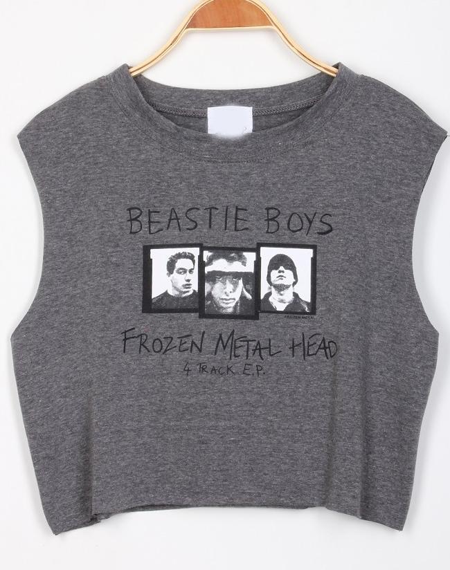 Shein Grey Sleeveless Rock Singer Irresistible Ugly Print T-shirt